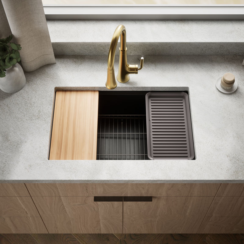 Billings Undermount Single-Bowl Workstation Kitchen Sink, Matte Black
