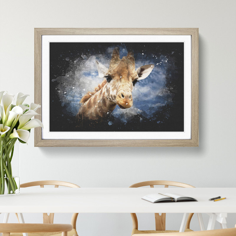 Giraffe Vol.2 - Picture Frame Painting, Oak Framed, 65cm H x 90cm W x 2cm D