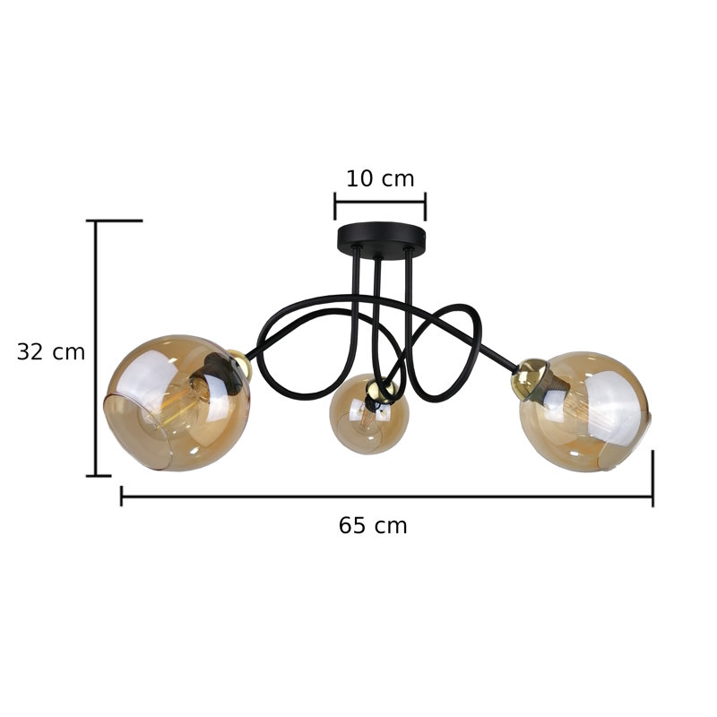 Glass Semi Flush Mount, Black/Gold