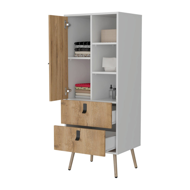 Commode haute 2 tiroirs blanche et macadamia