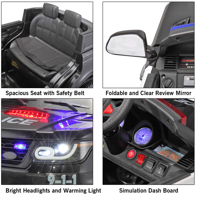 12V Black Police SUV Ride-On Car with Remote Control