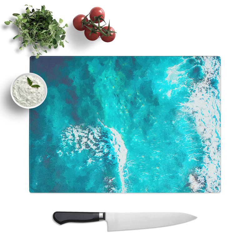 Tempered Glass Surfing Waves Chopping Board, 28.5 cm W x 20 cm L