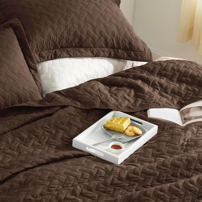 Quilts Lightweight Bedspreads with Basket Weave Pattern, Soft Quilt Bedding Set, Hazel Comforter Set Coverlet, Brown