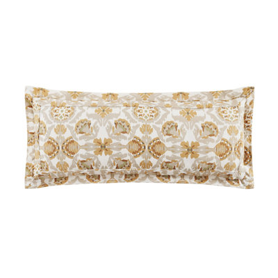Andie Washed Linen Cream Tuscan Marigold Medallion Pattern Floral Lumbar Pillow 14x36 inch