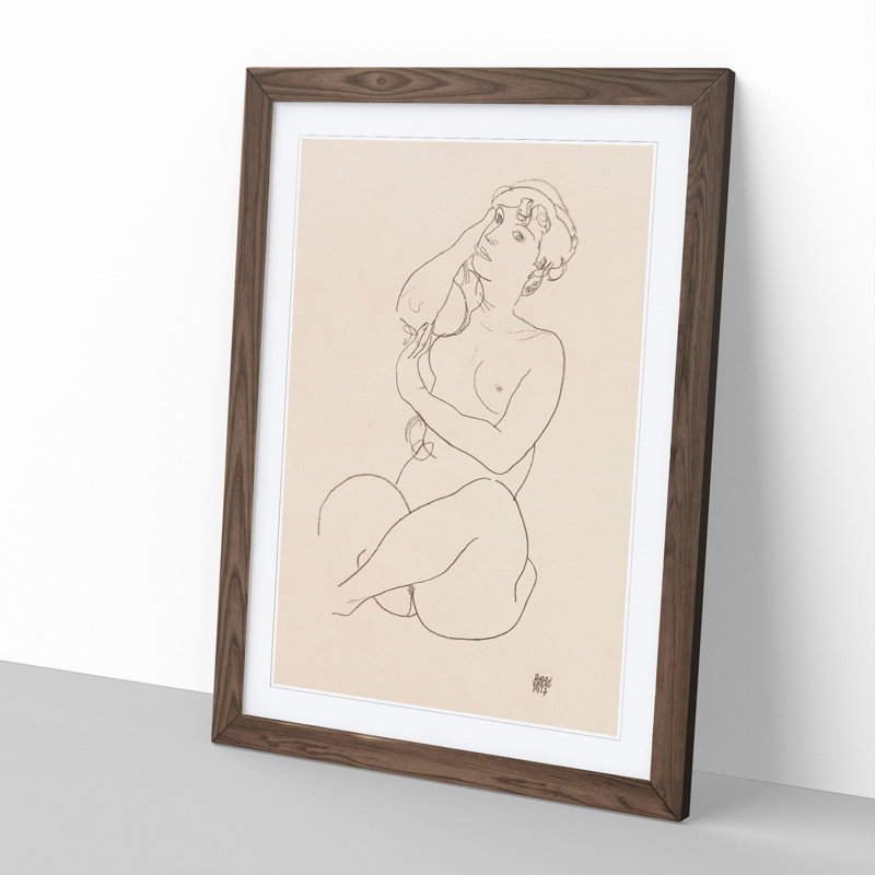 Study of a Naked Woman Vol.3 by Egon Schiele - Picture Frame Painting, Walnut Framed, 36cm H x 27cm W x 2cm D