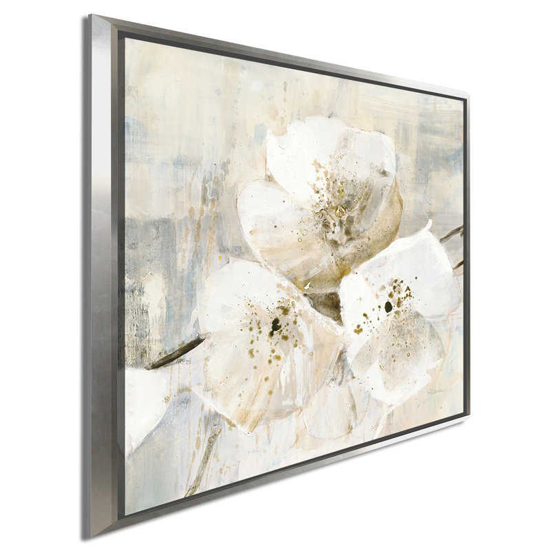 « élégance iii grège », reproduction de peinture à l’acrylique, H 21,5 po x l 21,5 po x P 2 po, Cadre flottant argent