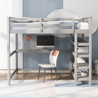 Loft Bed With Built-In Desk And Shelves