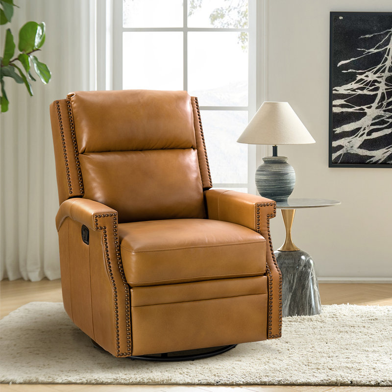 Fauteuil inclinable manuel en cuir véritable de 29,6 po Manning, Cuir fleur camel