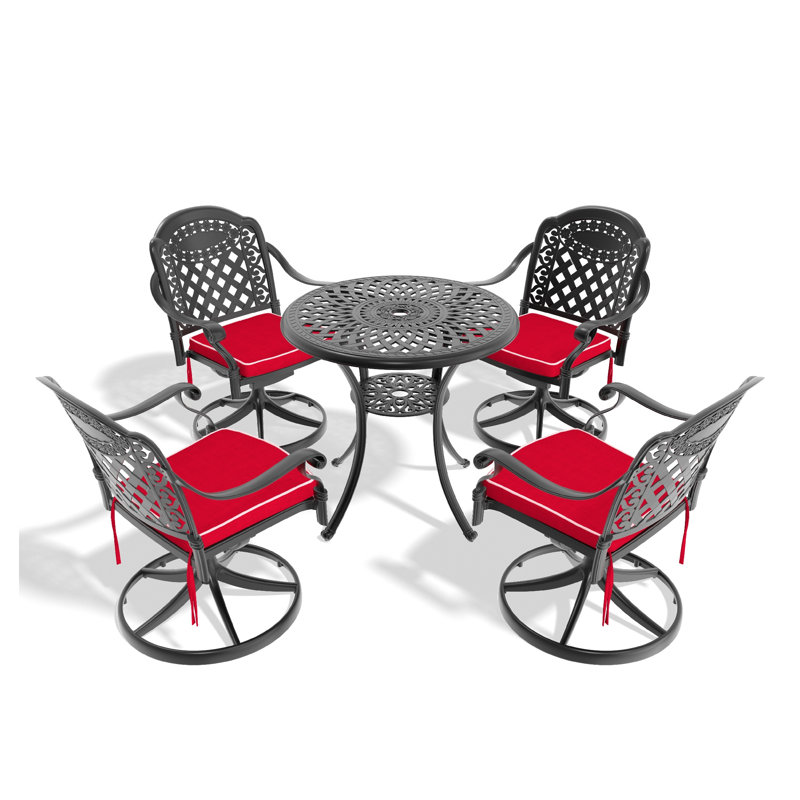 Ensemble de salle à manger 5 pièces en fonte d'aluminium avec 4 chaises pivotantes et table, noir