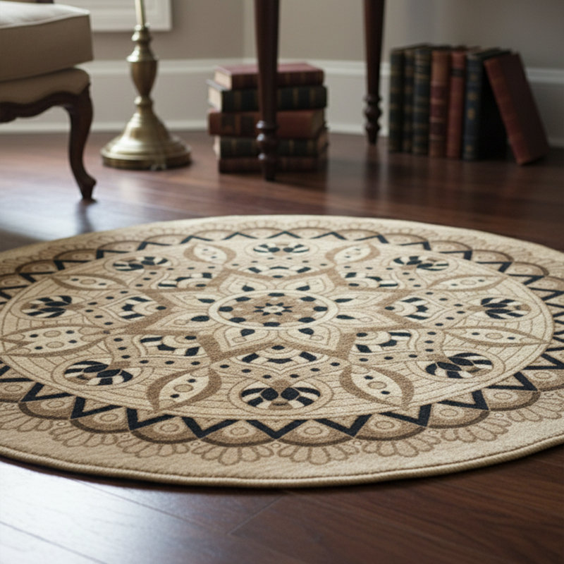Washable Round Area Rug With Non-Slip Underside