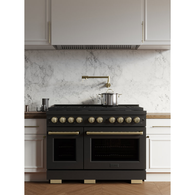 48" Black and Bronze Dual-Fuel Convection Range with Griddle
