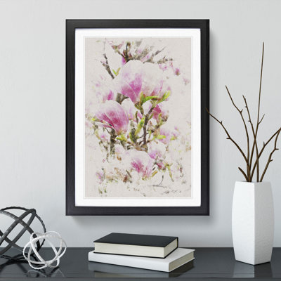Pink Magnolia Blossom Flowers - Framed Print