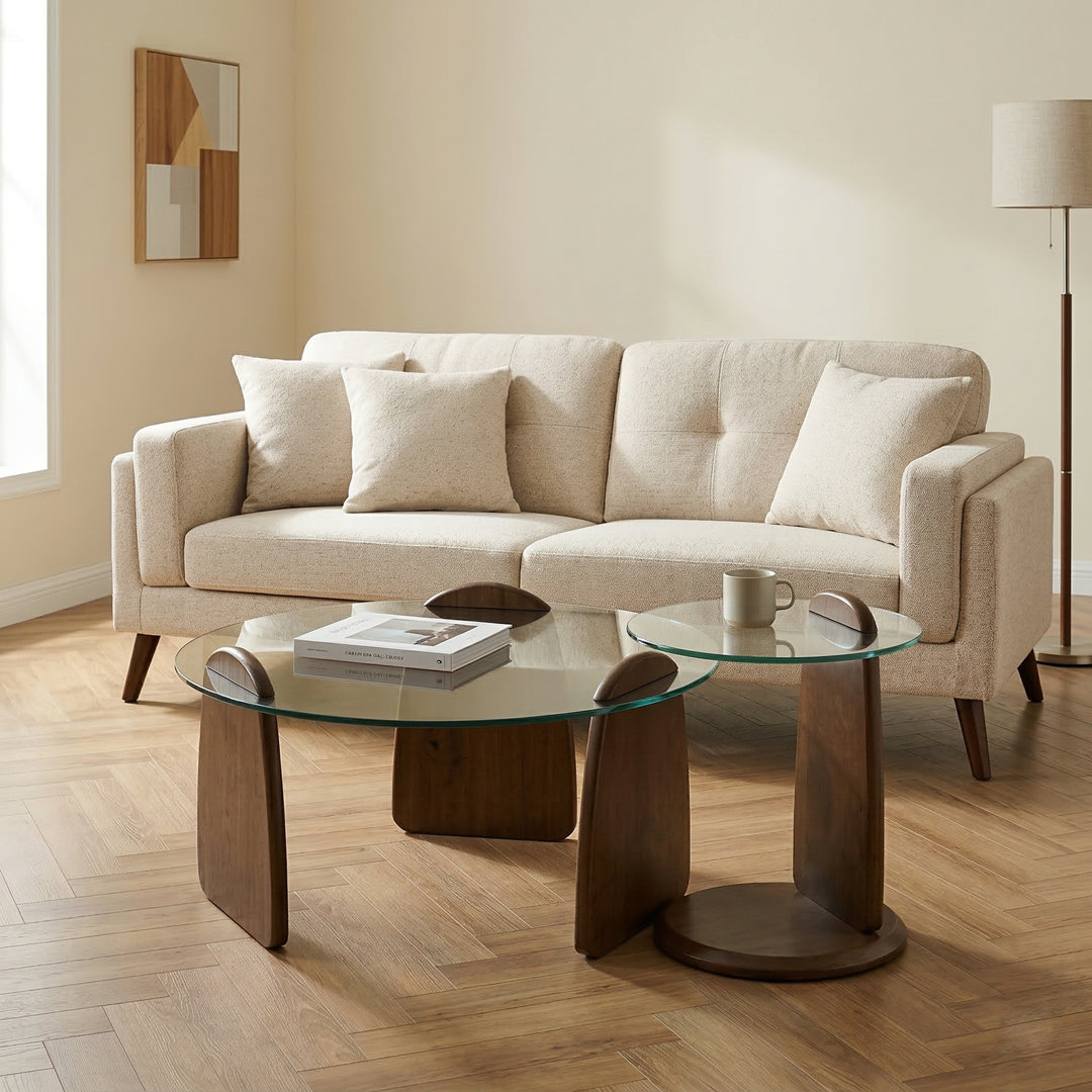 Forma Set of Two Wooden Coffee Tables with Tampered Glass Side Table