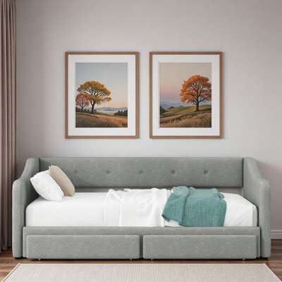 Upholstered Daybed With 2 Drawers, Trundle And Button Design