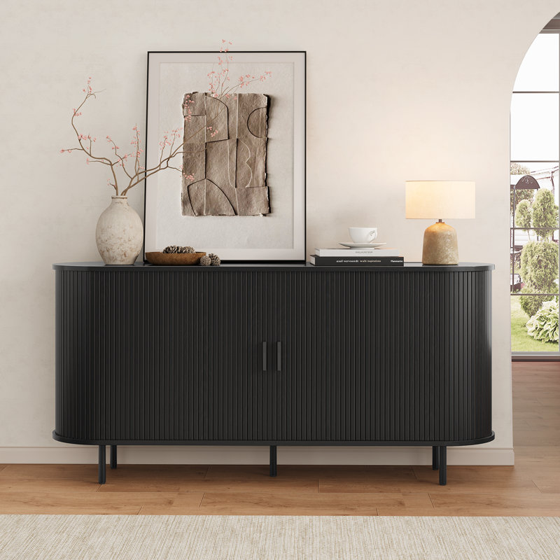Buffet de 63 po avec grand tiroir, buffet avec porte coulissante Tambour et tablette réglable, 63'' W X 30'' H X 15.76'' D