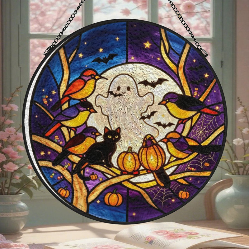 Ensembles de vitrail pour fenêtre (1) Halloween, 6.3x6.3in(16x16cm)