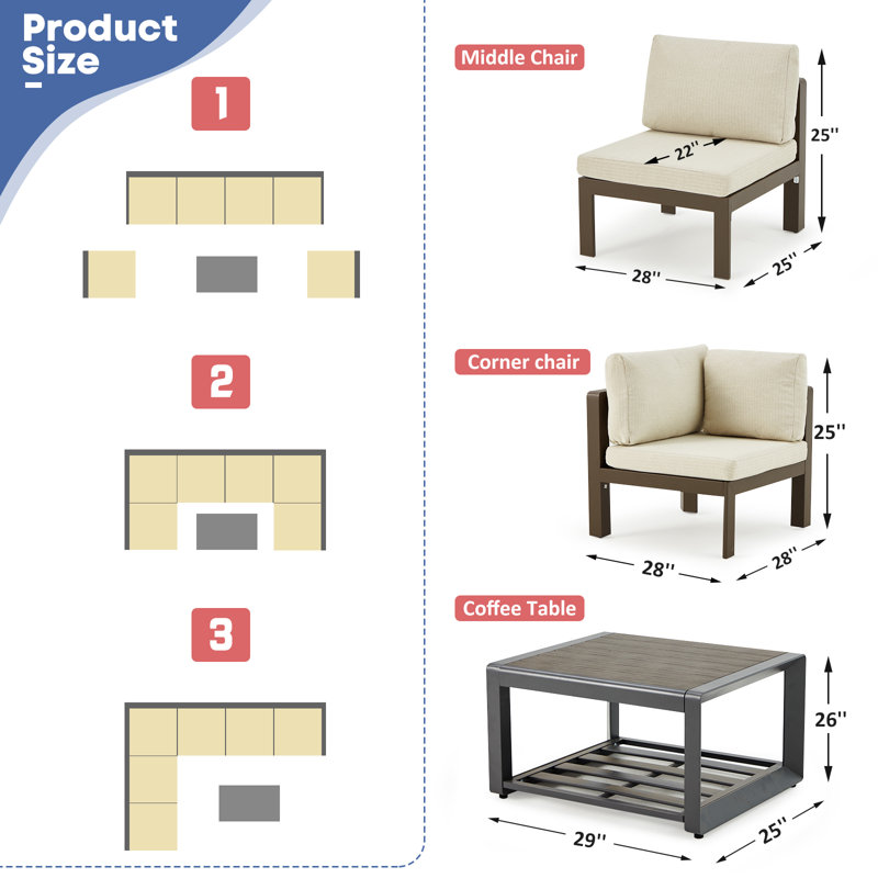 5 - Person Patio Conversation Set with Cushions, Beige