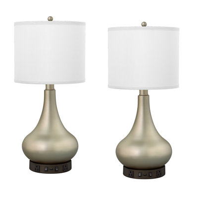 Ensemble de lampes de table champagne 26 "avec prise USB et prise Bolle