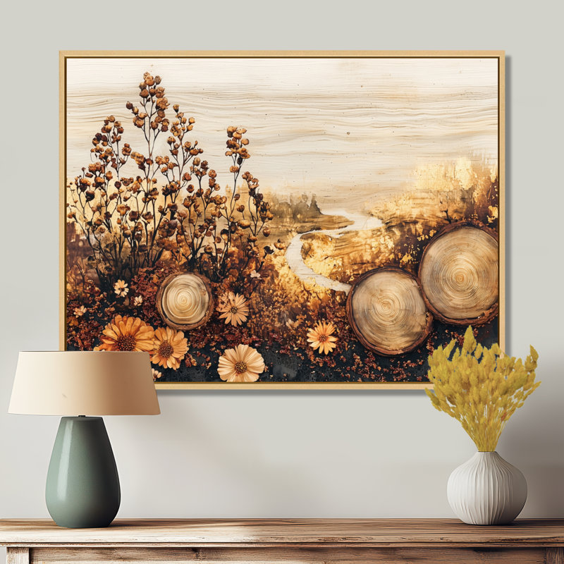 Gracee - Floral Wall Art, H 12 po x l 20 po, Cadre flottant, Naturel