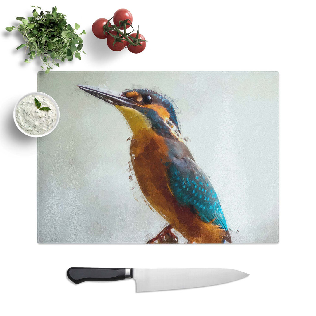 Glass Graceful Kingfisher Bird in Abstract Chopping Board