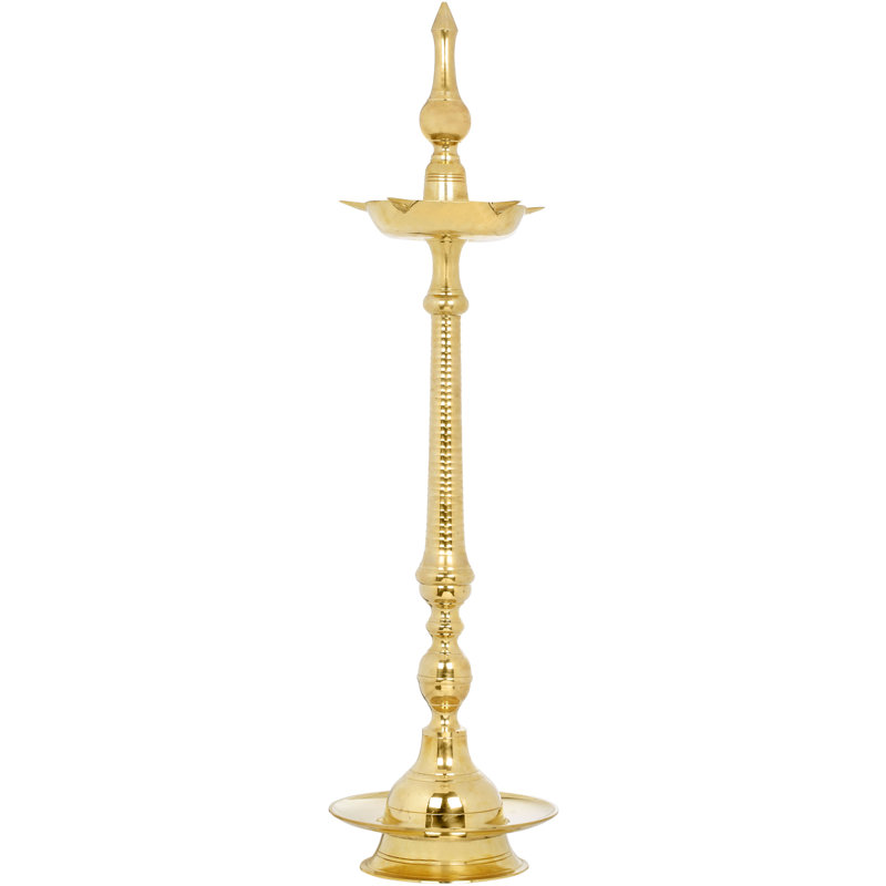 45" South Indian Brass Large Wick Lamp – Handmade Temple Diya for Puja, Ceremony & Grand Entryway Décor