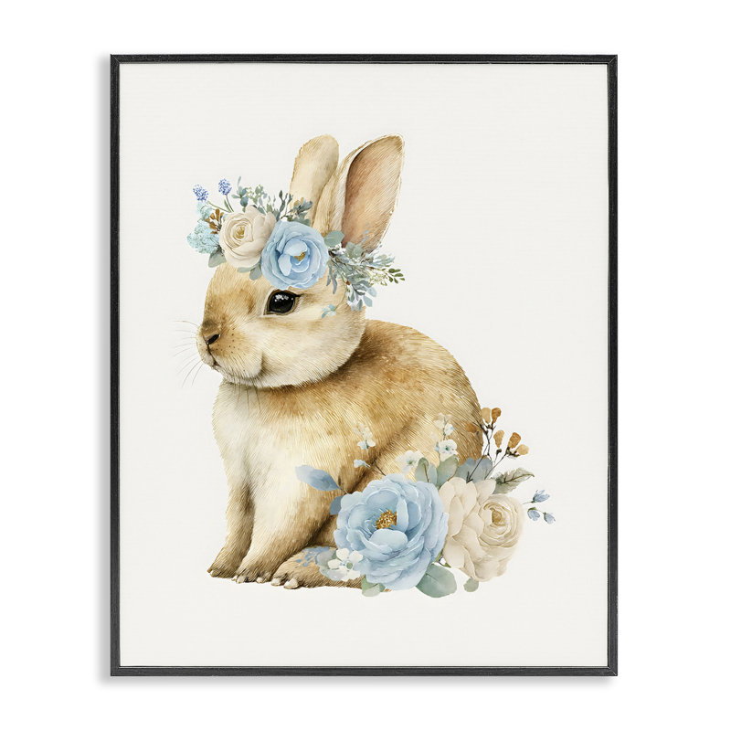 «Watercolor Nursery Bunny», estampe numérique, design par LSR Design Studio, H 14 po x l 11 po, Giclée encadrée noir minuit