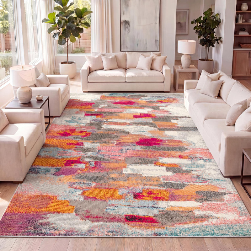 Tapis ivoire / rose Lasley, Rectangle 3 pi x 5 pi