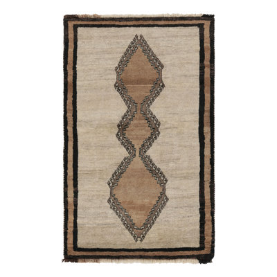Vintage Gabbeh  Tribal Rug, Beige-Brown With Diamond Medallions - Rug & Kilim