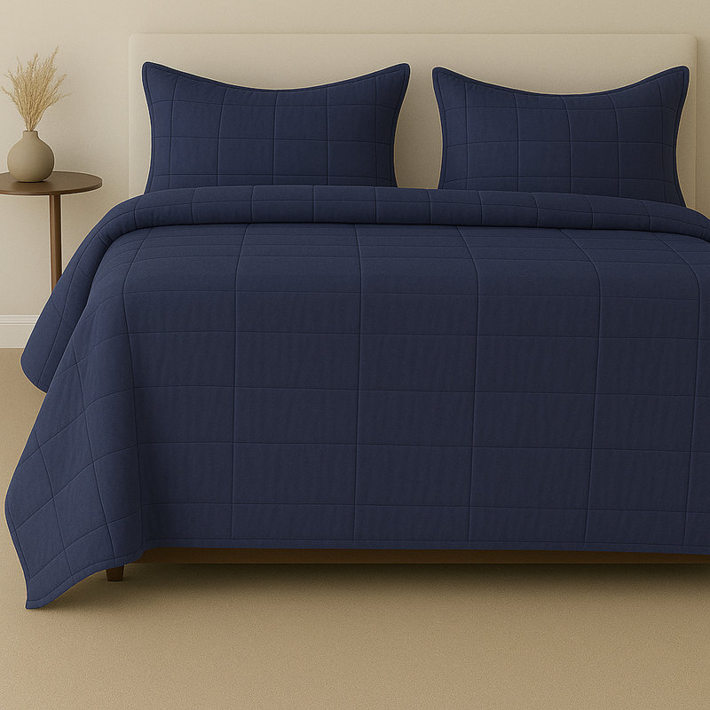 Slub Tencel Twin Coverlet Set , Marine