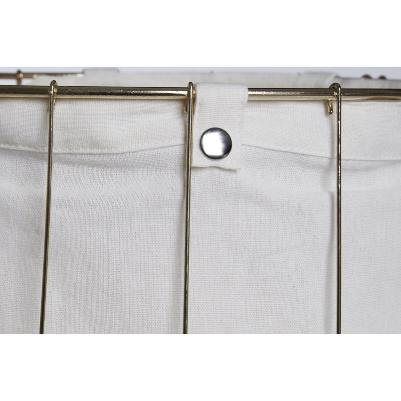 Fabric Laundry Basket with Handles, White/Gold