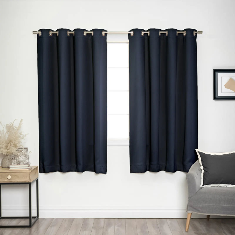 Adina Sevan Solid Thermal Grommet Curtain Panels, Navy, 52"W x 72"L