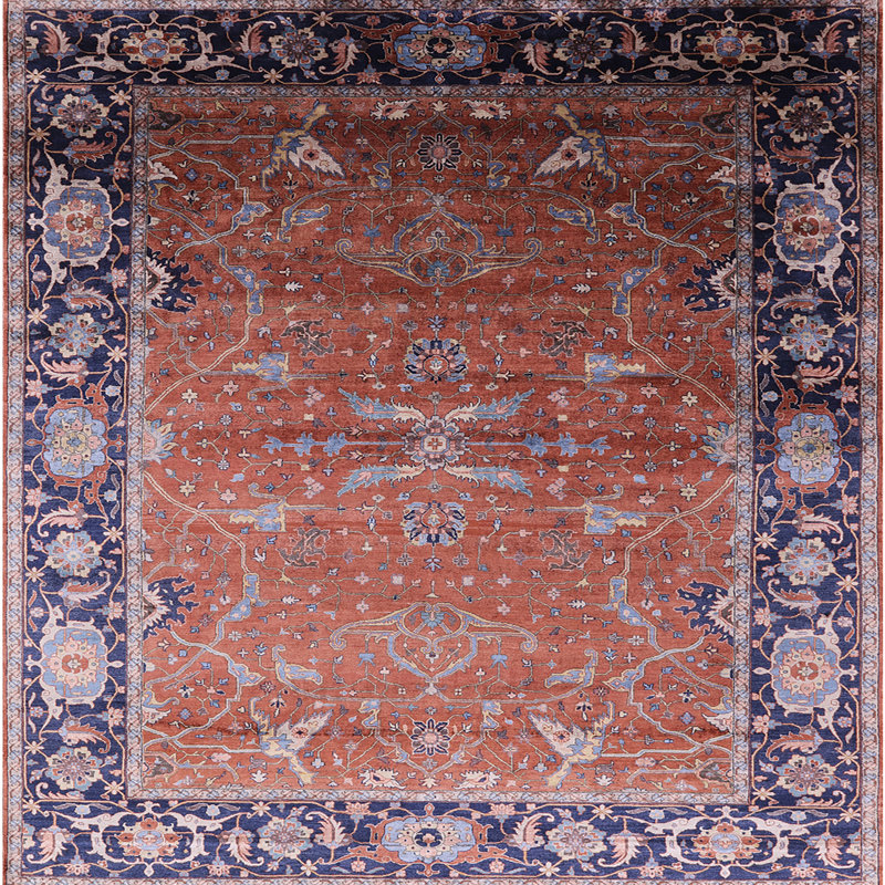 Tapis brun à motif oriental, Carré 7 pi