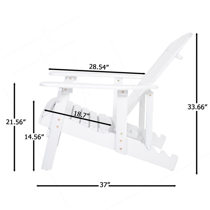 Chaise Adirondack pliable rustique en bois d'acacia pour le confort extérieur, Blanc