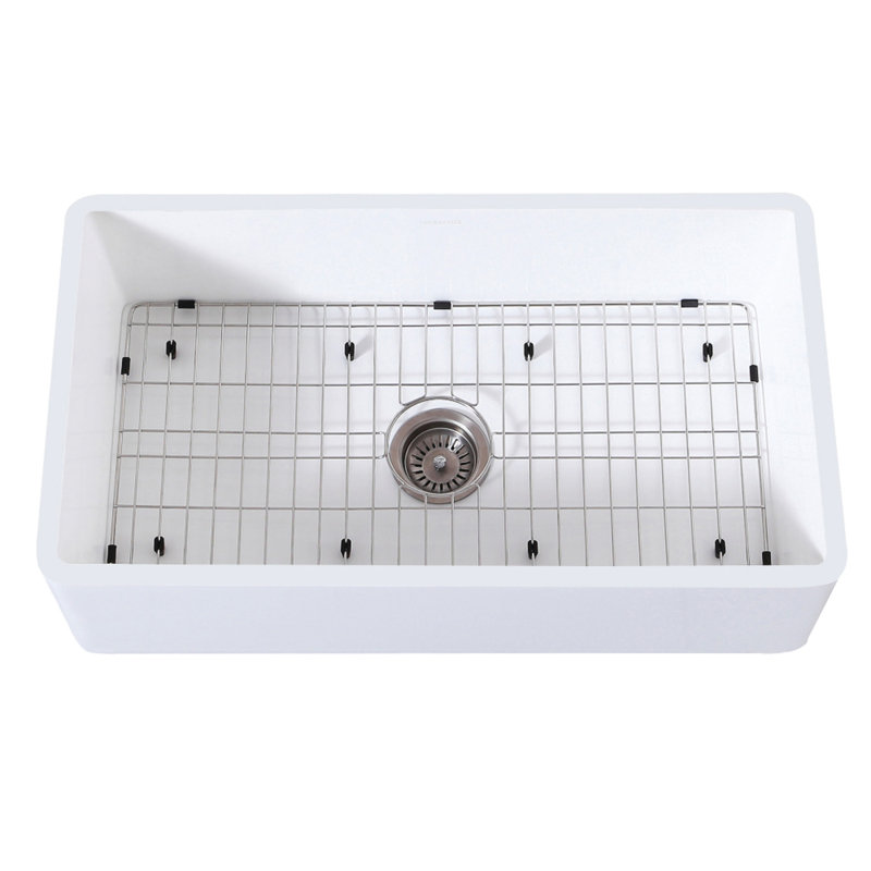 Kingston Brass Arcticstone 36-Inch Solid Surface White Stone Apron-Front Single Bowl Farmhouse Kitchen Sink
