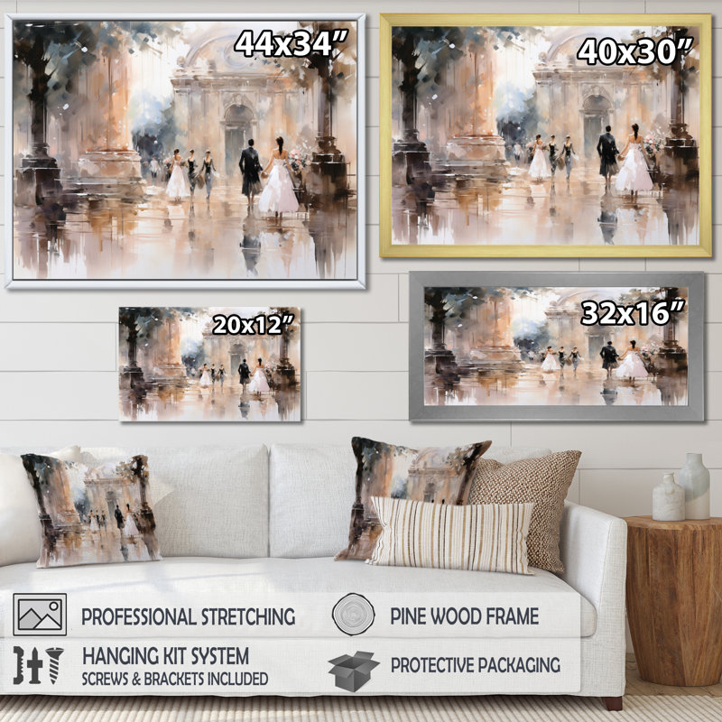 Impression sur toile Fashion Impressionist Elegance II, H 16 po x l 32 po x P 1 po, Cadre flottant brun