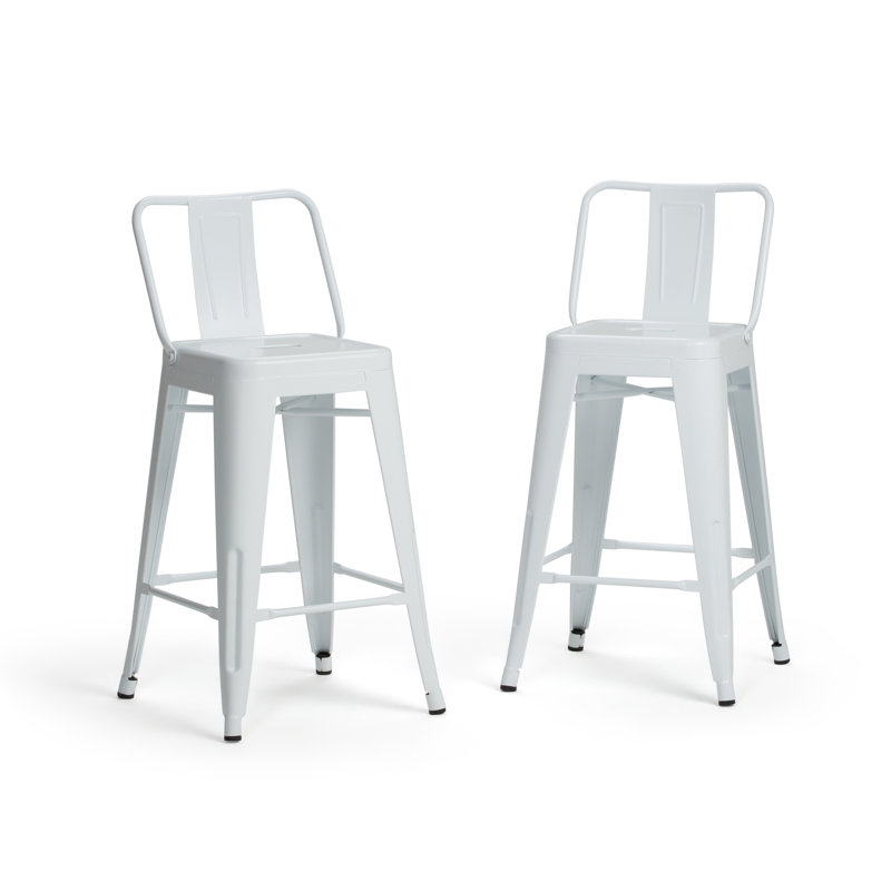 Tabouret en métal Rayne, Blanc, Tabouret de comptoir (siège d'une hauteur de 24 p, 2