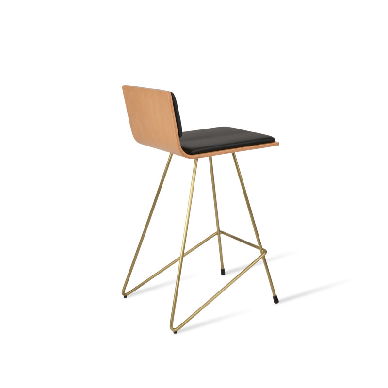Tabouret de bar et de comptoir Corona, Laiton / naturel, Tabouret de comptoir (siège d'une hauteur de 24 p, Cognac