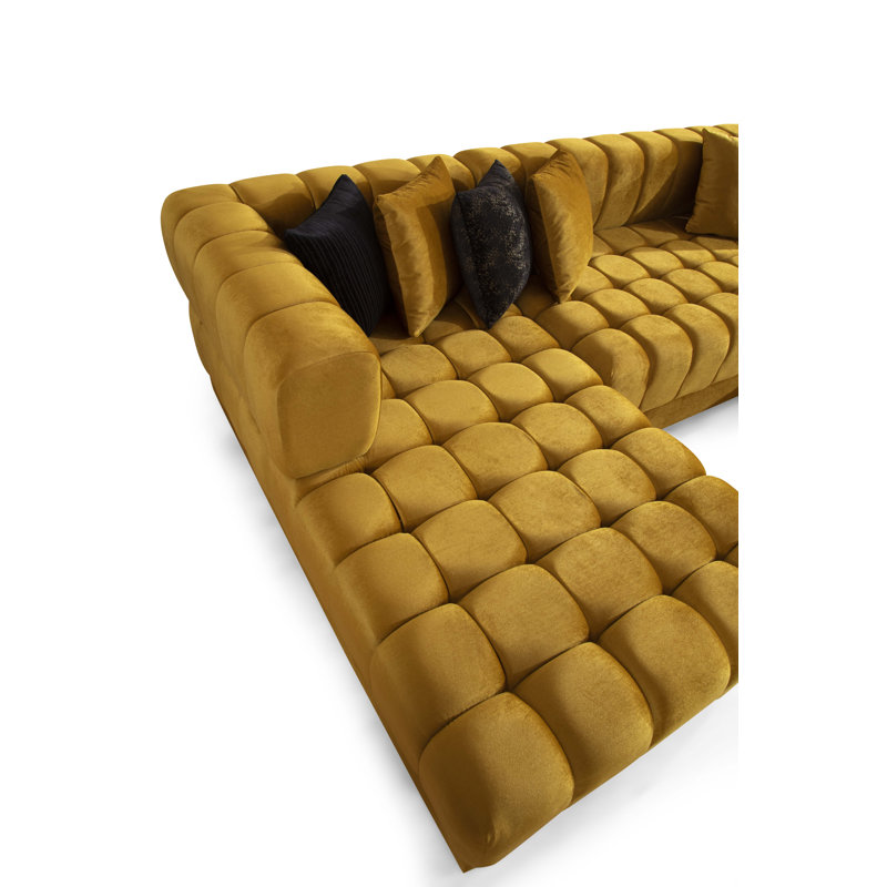 Canapé modulaire double en velours U, Velours moutarde