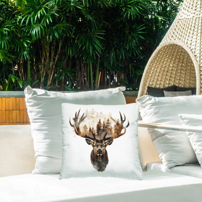 Deer Forest Silhouette Outdoor Printed Pillow by LSR Design Studio