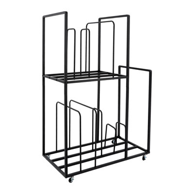 2-Tier Rolling Cardboard Storage Rack, Heavy Duty Metal Canvas Board Organizer