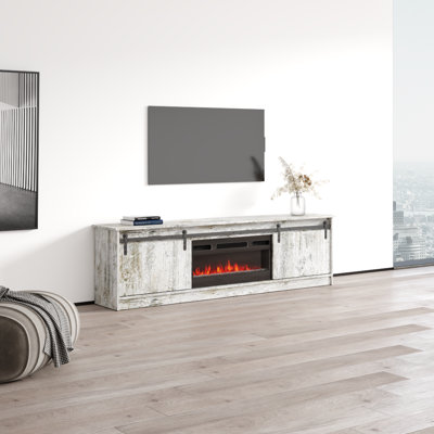 Grigsby 78.7" Modern TV Stand with Electric Fireplace, Matte Finish, Media Storage