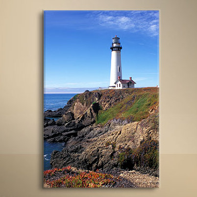 « pigeon pointing phare 2 », reproduction de photo sur toile, H 48 po x l 32 po
