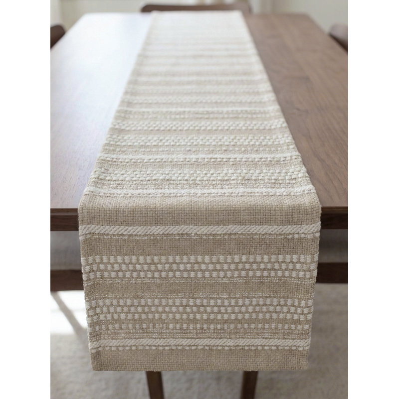 Rustic Beige Tulum Stripe Indoor Outdoor Table Runner 14x72