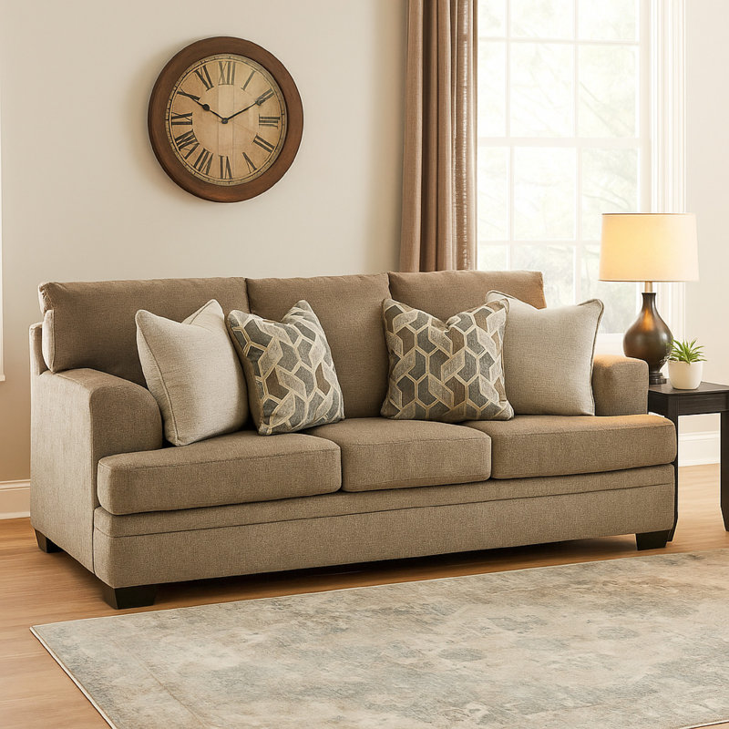 Ead Queen Size Sofa Sleeper, 4 Accent Pillows, Nutmeg Polyester, Brown