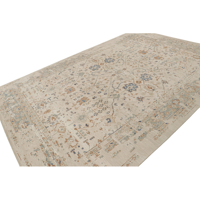 Oushak Hand Knotted Floral Area Rug, Rectangle 8' x 10'