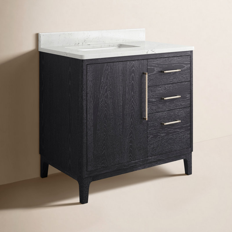 Meuble-lavabo sur pied simple 36 po avec plateau Langosta, Bois de sapin / noir