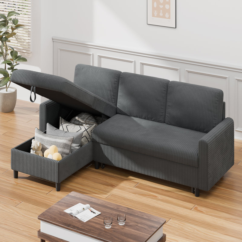 79" L-Shaped Sectional, Dark Gray Cotton Blend