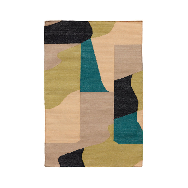Rectangle Claystone Abstract Flatweave Cotton Area Rug in Beige, Rectangle 9' x 12'