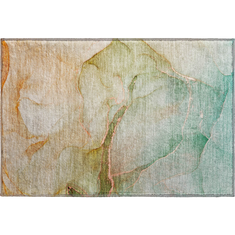 Premium Machine Washable Cerrito AMF508 Teal Rug, Rectangle 1'8" x 2'6"