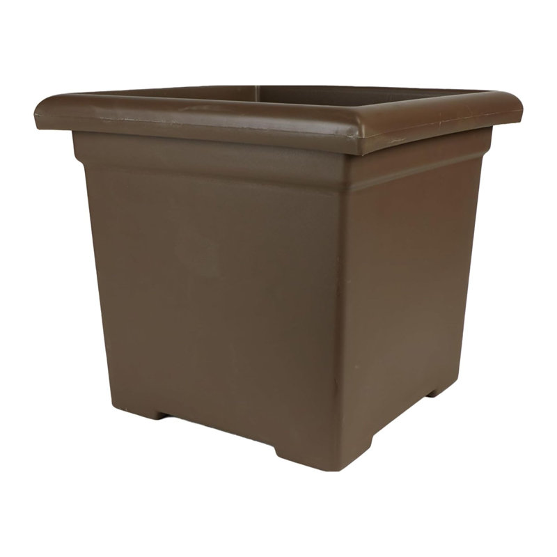 The HC Companies Accent Square Plastic Plant Pot with Drainage, 15.5", Chocolate, 13.25" H x 15.5" W x 15.5" D, Brown